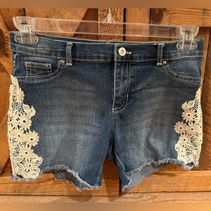 Jordache size 16 Jean shorts with detailed lace on the sides